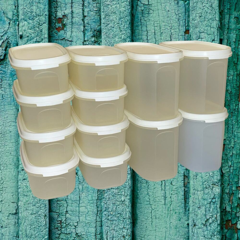 Tupperware Modular Mates Set 12 White Lids Oval 1 & 2 Food Storage Container USA